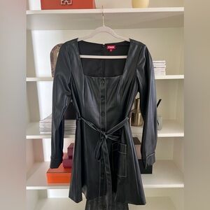 STAUD Oz Faux Leather Belted Mini Dress